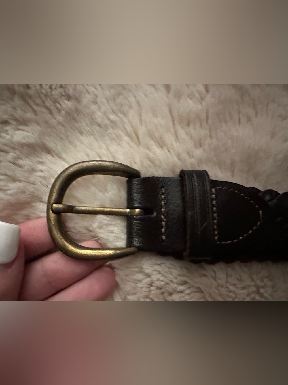 Genuine leather Dark Brown Braided Belt with Antique Brass Buckle